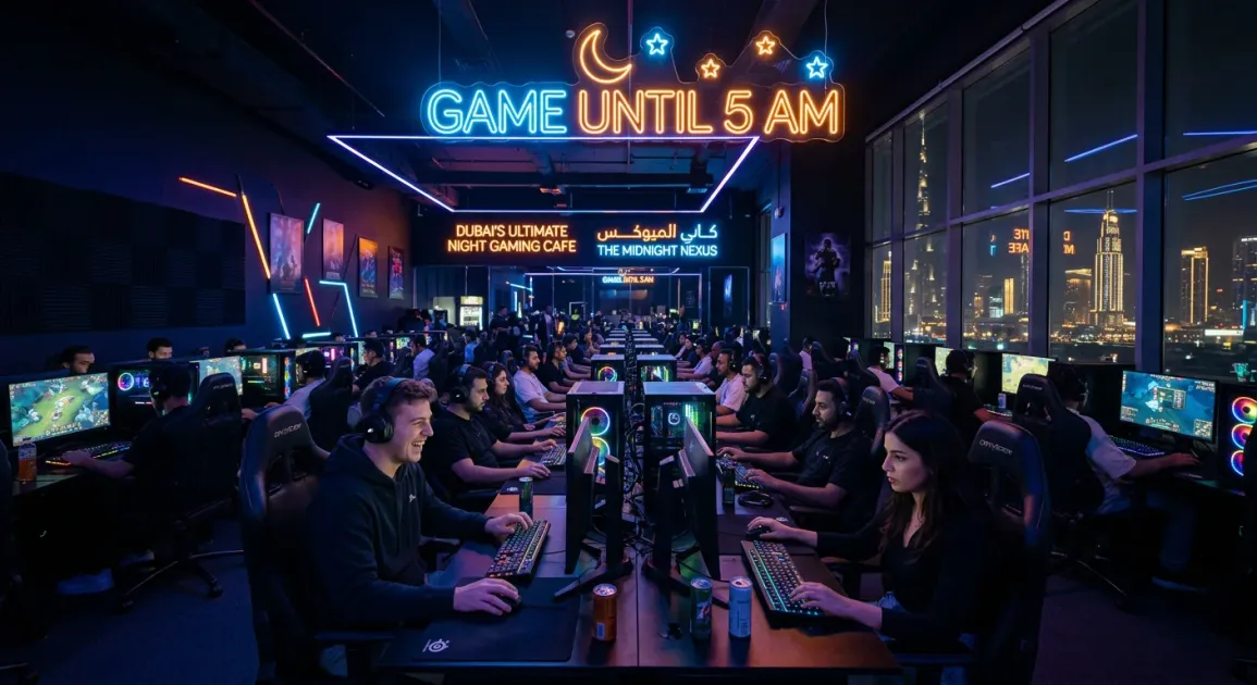 Game Until 5 AM: Dubai’s Ultimate Night Gaming Cafe 🌙 1 Ready to game until 5 AM? Discover Dubai's top late-night gaming cafe with PS5, VR, and epic vibes. Unleash your inner gamer at Gameonoff! Game Until 5 AM: Dubai’s Ultimate Night Gaming Cafe 🌙 illustration