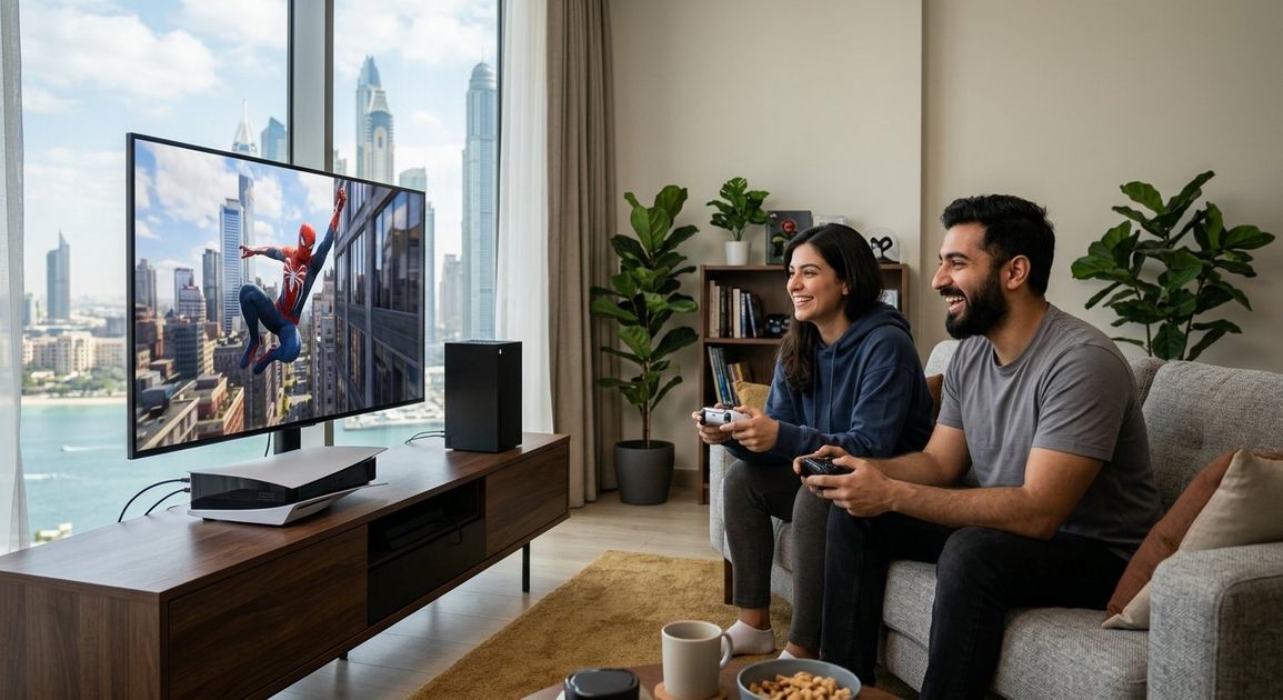 Rent PS5 Xbox in Dubai From AED 99/Day 1 Game On Off offers Dubai’s widest selection of console rental dubai and gamingequipment rentals — from daily rent ps5 games to monthly packages. Whetheryou’re looking for daily rentals or want to escalate your gaming experience withmonthly packages, Game On Off offers a variety of game rental dubai to suitindividuals and businesses. Enjoy premium gaming sessions… A high quality, photorealistic photograph for a business profile: Rent PS5 & Xbox in Dubai