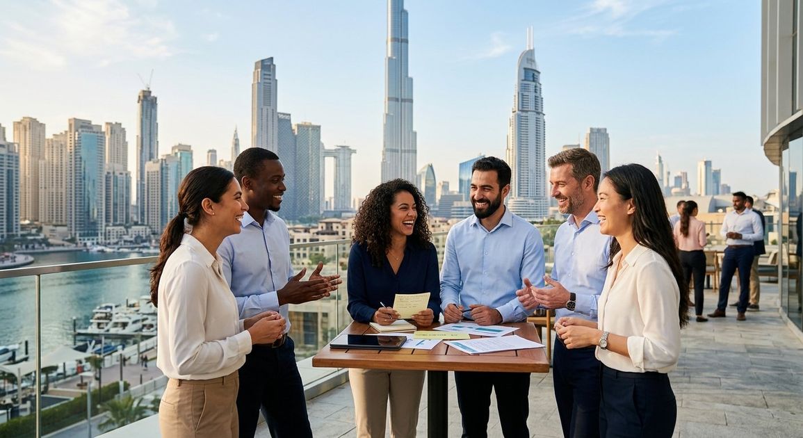 A high quality, photorealistic photograph for a business profile: Corporate Team Outing Dubai 2026: Budget
