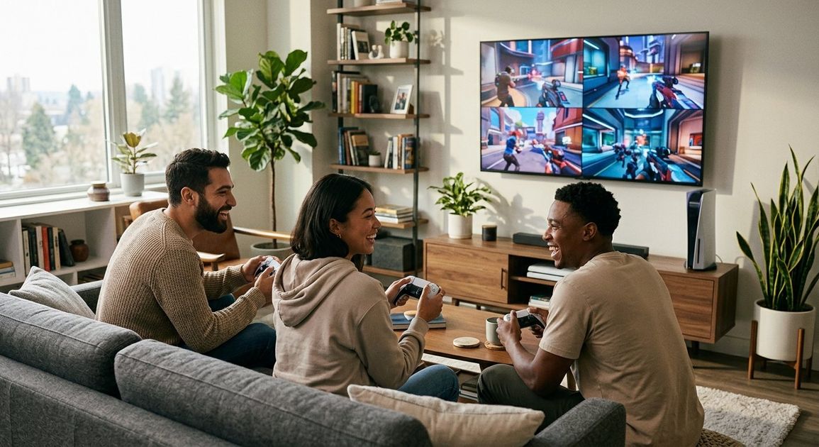 A high quality, photorealistic photograph for a business profile: Top PS5 Multiplayer Games to Play