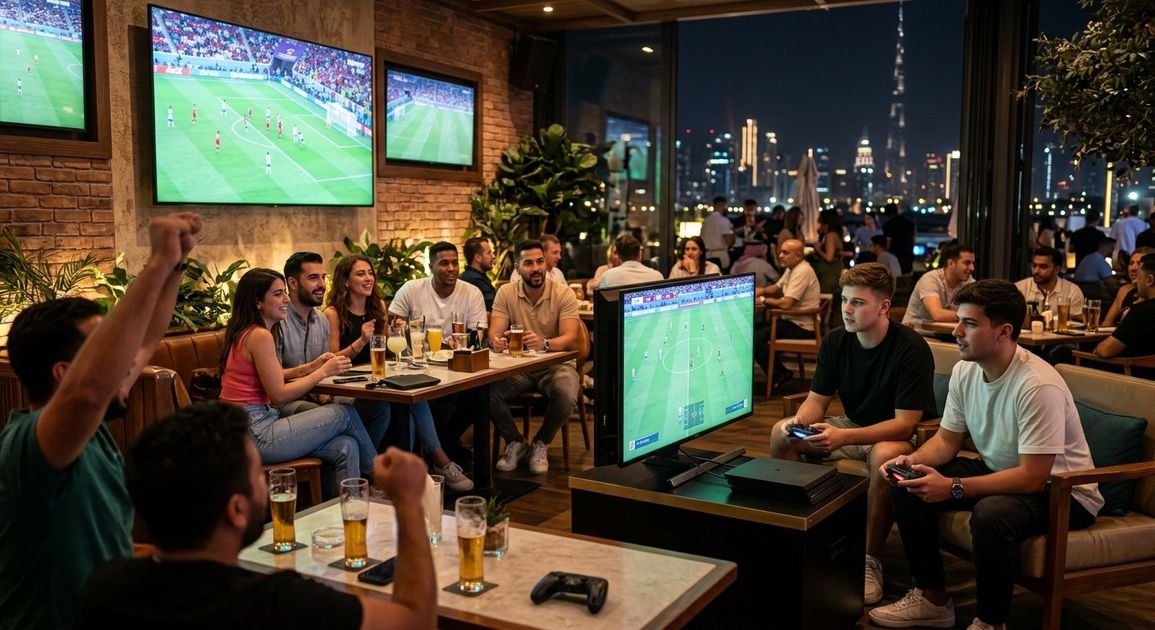 A high quality, photorealistic photograph for a business profile: Watch World Cup 2026 Late Night