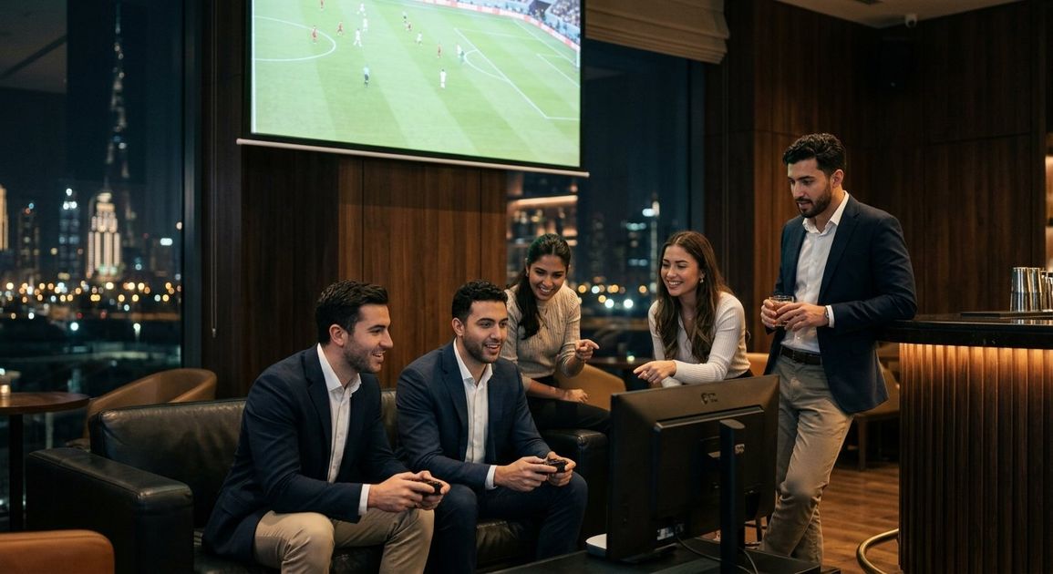 A high quality, photorealistic photograph for a business profile: Watch World Cup 2026 Late Night